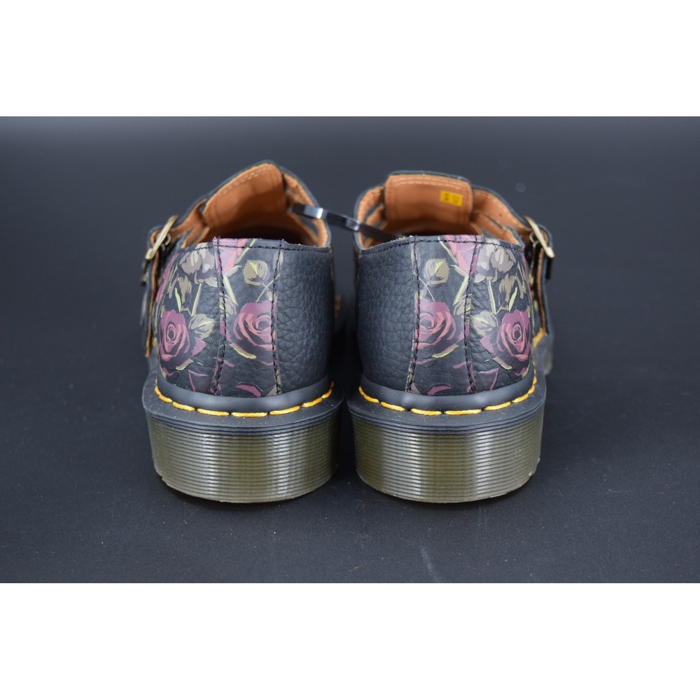 Dr. Martens 8065 Mary Jane Women Black Floral Rose Double Buckle T-Strap Shoes - Picture 4 of 9